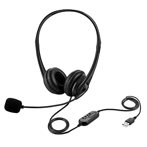 321Wasay Computer USB Headset with Mic, Wired Headphones with Microphone for PC, Laptop (Black Slender)