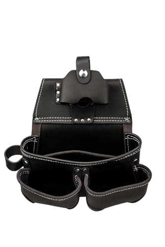 LAUTUS Oil Tanned Leather Tool Pouch Bag with Tape Measure Holder |Brown |Carpenter, Construction, Framers, Handyman | Construction Grade Leather|