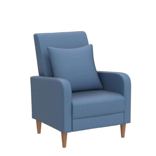 COLAMY Modern Upholstered Accent Chair Armchair with Pillow, Fabric Reading Living Room Side Chair,Single Sofa with Lounge Seat and Wood Legs, Blue