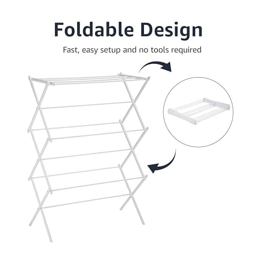 Amazon Basics Foldable Portable Laundry Rack for Air Drying Clothing, Indoor Outdoor Use - 14.5" D x 29.5" W x 41.8" H, White
