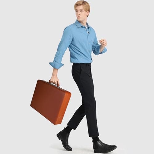 Large Business Briefcase for Men - Hard Case PU Leather Attache with Lock ,Expanding Business Briefcase Bag for Professionals