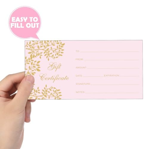 Generic Paper Certificate Gift Card, Customer Client Voucher for Spa Salon Restaurant, Thanksgiving Christmas, Small Business Outus 50 Pcs Blank Gift Certificate for Business Voucher 3.5x7 Inch, Pink B0DBJ4V29J