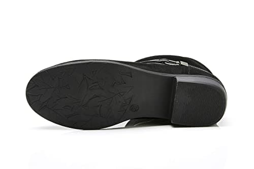 VJH confort Women's Mid Calf Boot,Round Toe Low Heel Comfort Slouchy Bootie with Side Zipper Buckle Strap