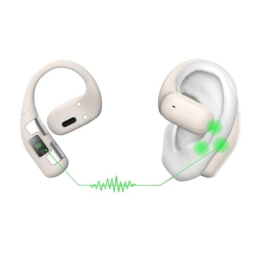 Open Ear Headphones, Over-Ear Earbuds with Ergonomic Ear Hooks, Bluetooth Headphones 5.4, 36 Hours Playback time, IPX5 Waterproof Touch Control Suitable for Cycling, Running, and Exercising (White)