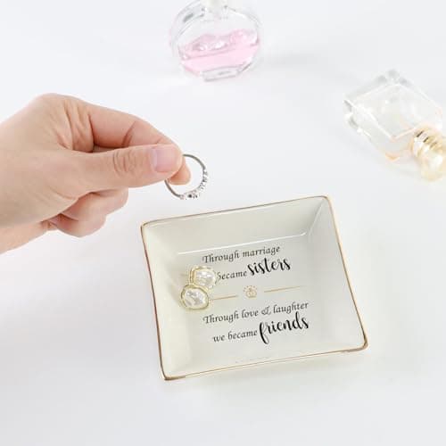 HOME SMILE Ceramic Ring Dish Decorative Tray Gifts For Sister In Law, Birthday, Christmas, Wedding Gifts B09QC9Q2GV