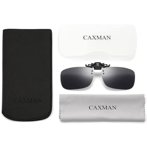 CAXMAN Polarized Clip-on Flip Up Metal Clip Rimless Sunglasses for Prescription Glasses