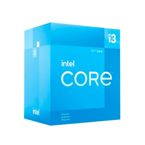 Intel® Core™ 12th Gen i3-12100F desktop processor, featuring PCIe Gen 5.0 & 4.0 support, DDR5 and DDR4 support. Discrete graphics required.