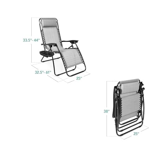 Best Choice Products Set of 2 Adjustable Steel Mesh Zero Gravity Lounge Chair Recliners w/Pillows and Cup Holder Trays - Ice Gray
