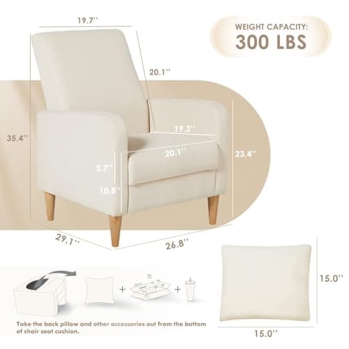 COLAMY Mid-Century Modern Upholstered Accent Chair with Back Pillow & Solid Wood Legs, Fabric Cozy Armchair for Living Room, Bedroom, Reading Nook, Apartment & Small Spaces, Beige