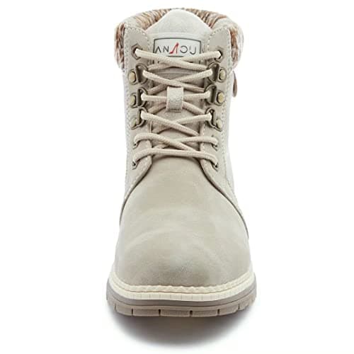 ANJOUFEMME Casual Winter Hiking Boots For Women - Womens Outdoor Snow Ankle Boots Waterproof Lightweight Lace up Fur Lined Walking Hiking Shoes