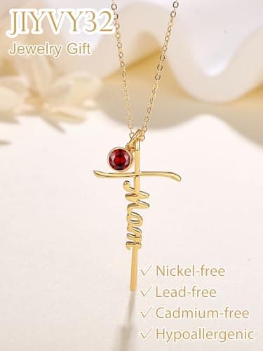 Mothers Day Religion Christian Pendant for Mom 14K Gold Mom Cross Necklace Mother Jewelry Birthday Gift B0FT34J4F3