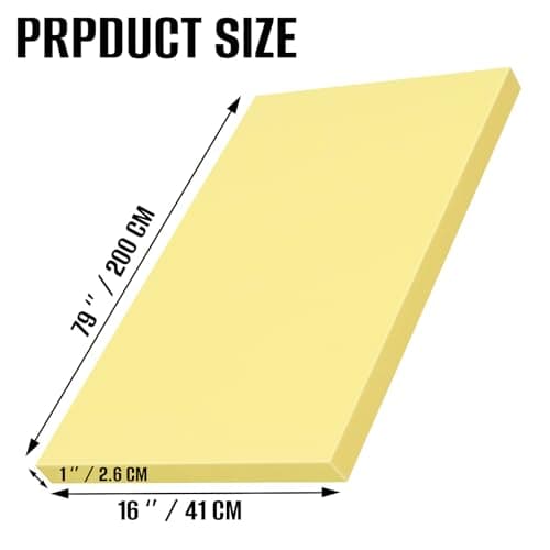 High Density Upholstery Foam Sheet, 1 x 16 x 79 Inch Yellow Polyurethane Padding, Cut-to-Size Cushion Replacement for Couch, Chair, Sofa, Bench & DIY Projects