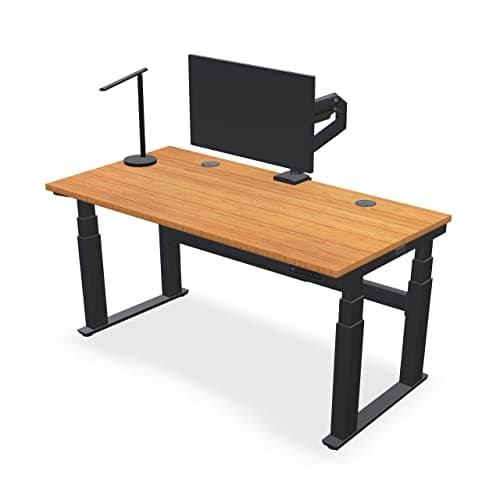 UPLIFT DESK Bamboo (60 x 30 inch) Electric Standing Desk V2-Commercial (Gray) 4-Leg Adjustable Stand Up Desk, Advanced Keypad, Wire Grommets, Wire Management Tray, Bamboo Rocker-X Board