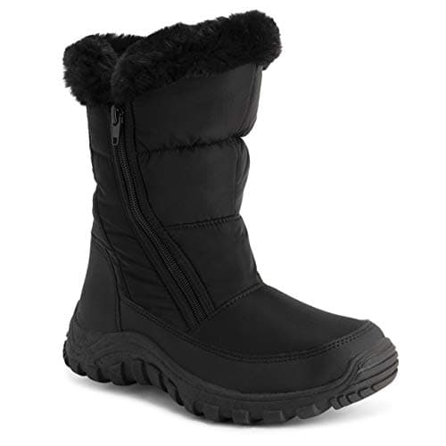POLAR Womens Memory Foam Twin Zip Opening Pull On Nylon Waterproof Thick Faux Fur Lined Winter Rain Snow Boots