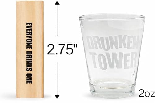 ArtCreativity Tumbling Tower Drinking Games for Adults, with 4 Glasses and 48 Wooden Blocks with Challenges, Fun House Adult Party Games for Game Night, Great Gift Idea for Everyone