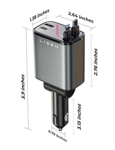 LISEN Retractable Car Charger, 69W USB C Car Accessories Adapter for iPhone 17 USB C Charger Fast Charging, Gifts for Women Men, Travel Essentials, for iPhone 17 Pro Max Air 16 15 14 13 12 Samsung S25