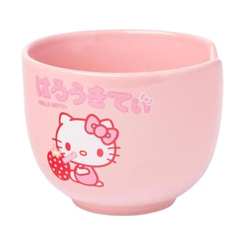 Silver Buffalo Sanrio Hello Kitty Strawberry Milk Japanese Character Ceramic Ramen Noodle Rice Bowl with Chopsticks, Microwave Safe, Pink, 20 Ounces