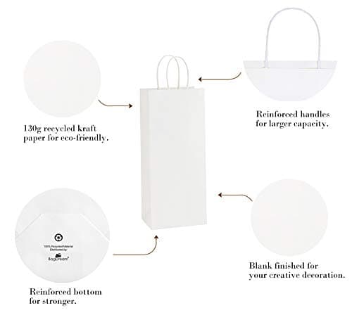 BagDream Kraft Paper Bags 5.25x3.25x13 Inches 50Pcs White Paper Wine Gift Bags with Handles Bulk for Wine, Gift, Retail, Party Favor