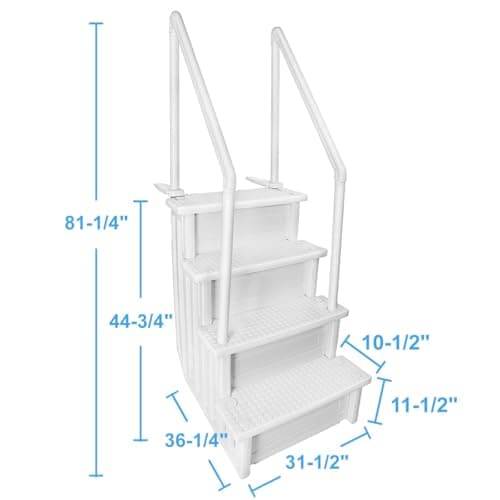 XtremepowerUS 4-Step Above Ground Swimming Pool Ladder Step to Deck Mounted Step Ladder W/Double Handle Rail Slip Prevent 48" to 54" inch, White