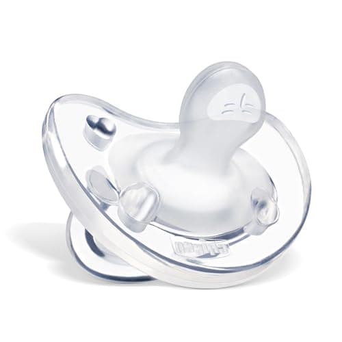 Chicco PhysioForma Silicone Orthondontic Pacifier, 0-6m | 100% Soft Silicone | Supports Breathing & Oral Development | Satin-Textured Nipple | Includes Sterilizing Case | BPA Free | Clear, 4pk
