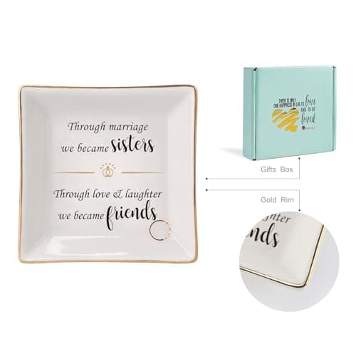HOME SMILE Ceramic Ring Dish Decorative Tray Gifts For Sister In Law, Birthday, Christmas, Wedding Gifts B09QC9Q2GV
