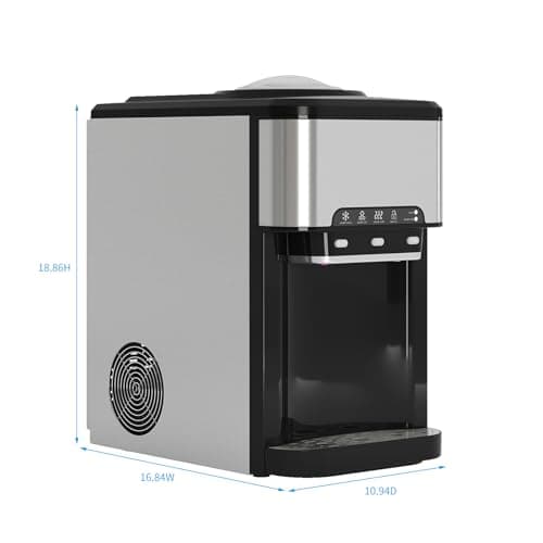 TABU 3-in-1 Countertop Water Dispenser&Ice Maker with 3 Temp Settings, 44LBS/24H, 4LBS Storage, Top-Loading, for 3-5 Gallon Bottles