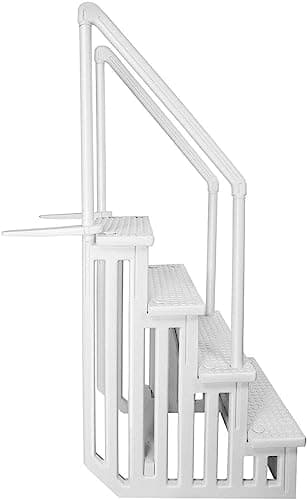 XtremepowerUS 4-Step Above Ground Swimming Pool Ladder Step to Deck Mounted Step Ladder W/Double Handle Rail Slip Prevent 48" to 54" inch, White
