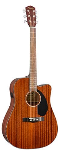 Fender CD-60SCE All-Mahogany Dreadnought Cutaway Acoustic Electric Guitar, with 2-Year Warranty, Fishman Pickup and Preamp System, Natural