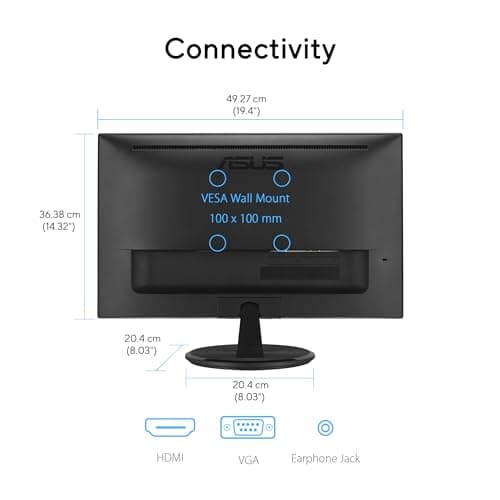 ASUS 22” 1080P Eye Care Monitor (VP227HF) - (21.45-inch viewable), Full HD, 99% sRGB, Frameless, 100Hz, Adaptive-Sync, 1ms, HDMI, Low Blue Light, Flicker Free, VESA Wall Mountable, 3 yr Warranty