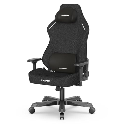 DXRacer Tank XXL Ergonomic Video Gaming Chair for Adults, Office Reclining Computer Chair with Magnetic Head Pillow and Lumbar Support, Racing Style Height Adjustable (Woven Fabric, Black)