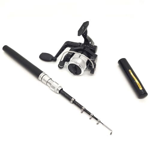 Portable Small Pen Fishing Rod Spinning Reel Combos, 38" 55" Compact Telescopic Fish Pole Kits for All Season Fishing in Rivers, Lakes, Ice, etc.