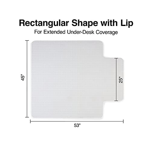 Staples Office Chair Mat, Clear Floor Mats with Lip, Flat-Pile Carpets, Extended Under-Desk Coverage, 53 x 45 Inch, Smooth Glide