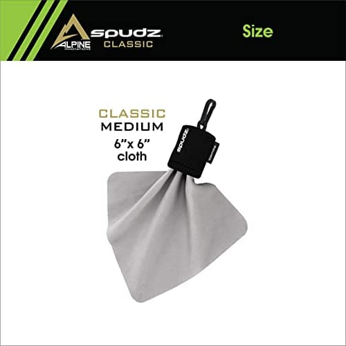 SPUDZ Classic Microfiber Lens Cleaner – Clip-On Pouch, Washable – for Binoculars, Scopes, Glasses, Screens | Black, 6 x 6 Inch
