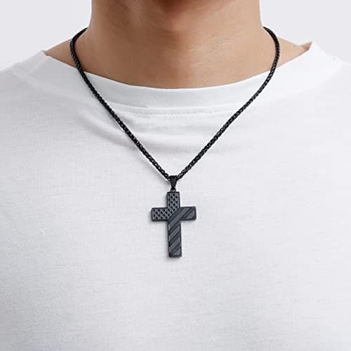 DuoDiner 18+2" Cross Necklace for Men Boys Christian Confirmation Gifts B0B96PLBQQ