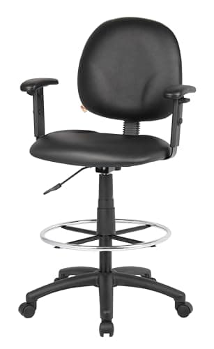Boss Office Products B1691-CS Stand Up Caressoft Drafting Stool with Adjustable Arms in Black, Vinyl