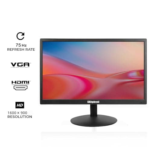 SKitphrati 20" PC Monitor 1600x900 75Hz 5MS HDMI Monitor LED Viewing Angle 95° (Horizontal) with HDMI VGA Input, 76% sRGB, VESA Wall Mount, TN Panel, Black