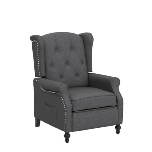 Wingback Recliner Chair with Massage and Heat, Wingback Recliner Tufted Fabric Push Back Recliner Chair for Living Room, Vintage Wingback Chair with Remote Control, Padded Cushion, Wooden Legs