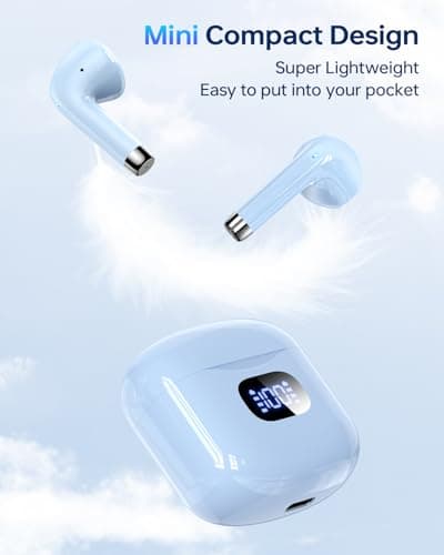 KTGEE Wireless Earbuds Bluetooth 5.3 Headphones, 40Hrs Playback Stereo Ear Buds with LED Display Charging Case IPX7 Waterproof in-Ear Earphones with Mic for Phone Tablet Laptop Sports, Blue