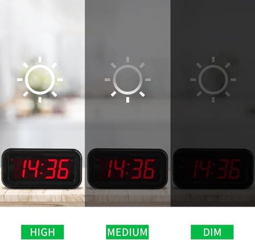 Alarm Clock, LED Digital Clock, Small Wall Clock, Battery Operated, Adjustable 3-Level Led Brightness, Dim Night Mode, 12/24Hr, Cordless, Constantly 1.2'' Digits Display for Bedroom/Travel,Easy to Set