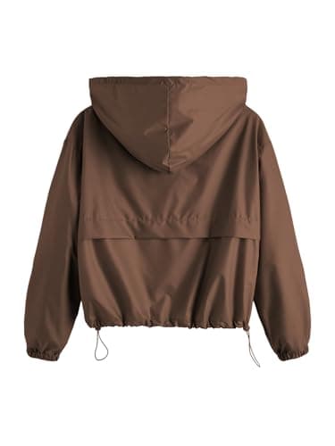 Verdusa Women's Zip Up Lightweight Windbreaker Jacket Sport Casual Workout Hoodie Outerwear with Pockets Rainy Day Outfits
