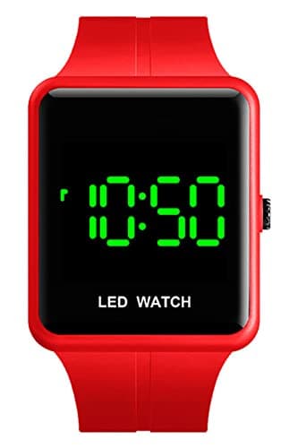 MASTOP Simple Men Women Sports LED Digital Big Display Waterproof Date PU Strap Square Electronic Couple Watch