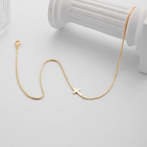 Cross Necklace for Women 14K Gold Silver Plated Dainty Small Cross Pendant Choker Simple Trendy Cute Cross Charm Chain Necklace Easter Basket Stuffers Baptism Religious Faith Jewelry Gift