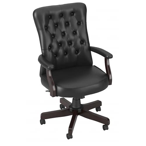Bush Business Furniture Arden Lane High Back Tufted Office Chair with Arms in Black Leather, Comfortable Computer Desk Seating for Home or Professional Workspace