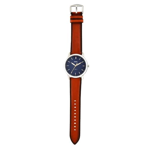 Fossil Men's Minimalist Quartz Stainless Steel and Leather Three-Hand Watch