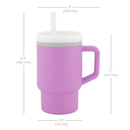 BPA-free silicone straw helps reduce spills while little ones build confidence with independent sipping Infantino My 1st Tumbler Straw Cup with Handle, 9oz, Lilac B0DF3L6CQ1