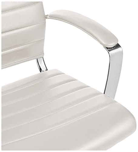 Amazon Basics High-Back Swivel Office Chair with Lumbar Support, Ergonomic Ribbed Faux Leather, Modern Style, 45.25" x 24.75" x 23.25", Stunning White