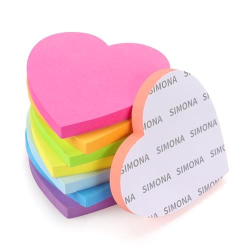 SIMONA Heart Shape Sticky Notes 8 Color Bright Colorful Sticky Pad 75 Sheets/Pad Self-Sticky Note Pads