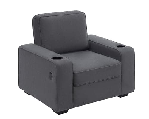 AMERLIFE Chenille Sofa Chair, Modern Comfy Couch with Cup Holders & USB Ports for Living Room, Charcoal Grey Upholstered Couch