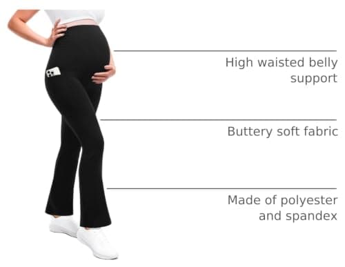 Pregnancy Pants, Buttery Soft, High Waisted, Over The Belly, Highly Stretchy, Fall Fashion Clothes, Yoga, for Casual Wear Leafigure Maternity Flare Leggings with Pockets B0F5HNGVG7