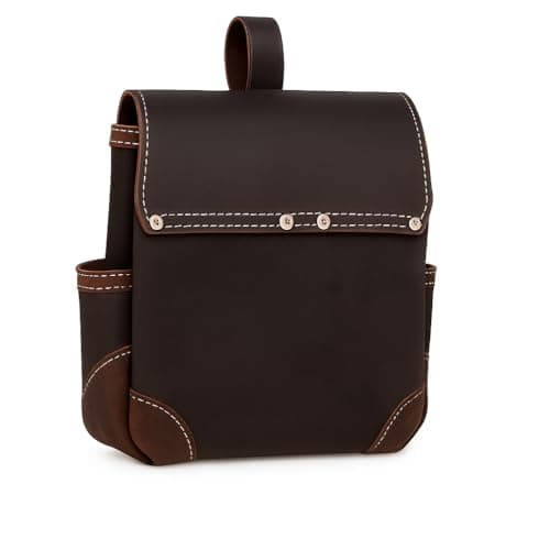 LAUTUS Oil Tanned Leather Tool Pouch Bag with Tape Measure Holder |Brown |Carpenter, Construction, Framers, Handyman | Construction Grade Leather|